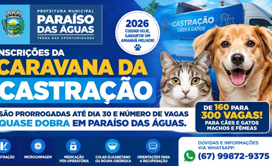 Inscrições da Caravana da Castração 2026 são prorrogadas e número de vagas quase dobra em ...