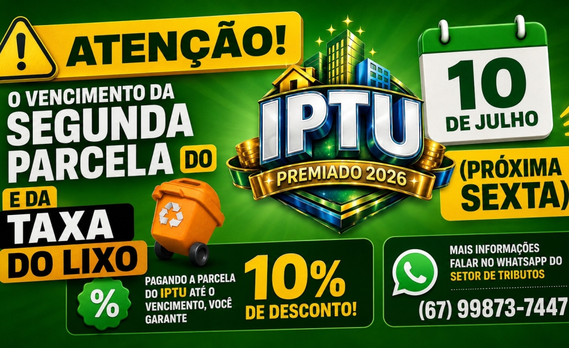 Prefeitura alerta para vencimento da 2ª parcela do IPTU e da Taxa de Coleta de Lixo nesta sexta...