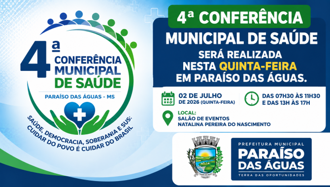 4ª Conferência Municipal de Saúde será realizada nesta quinta-feira em Paraíso das Águas