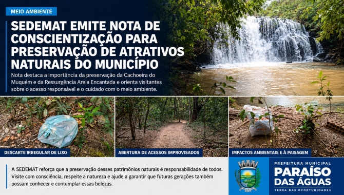 SEDEMAT emite nota de conscientização para preservação da Cachoeira do Muquém e da Ressurgência Areia Encantada
